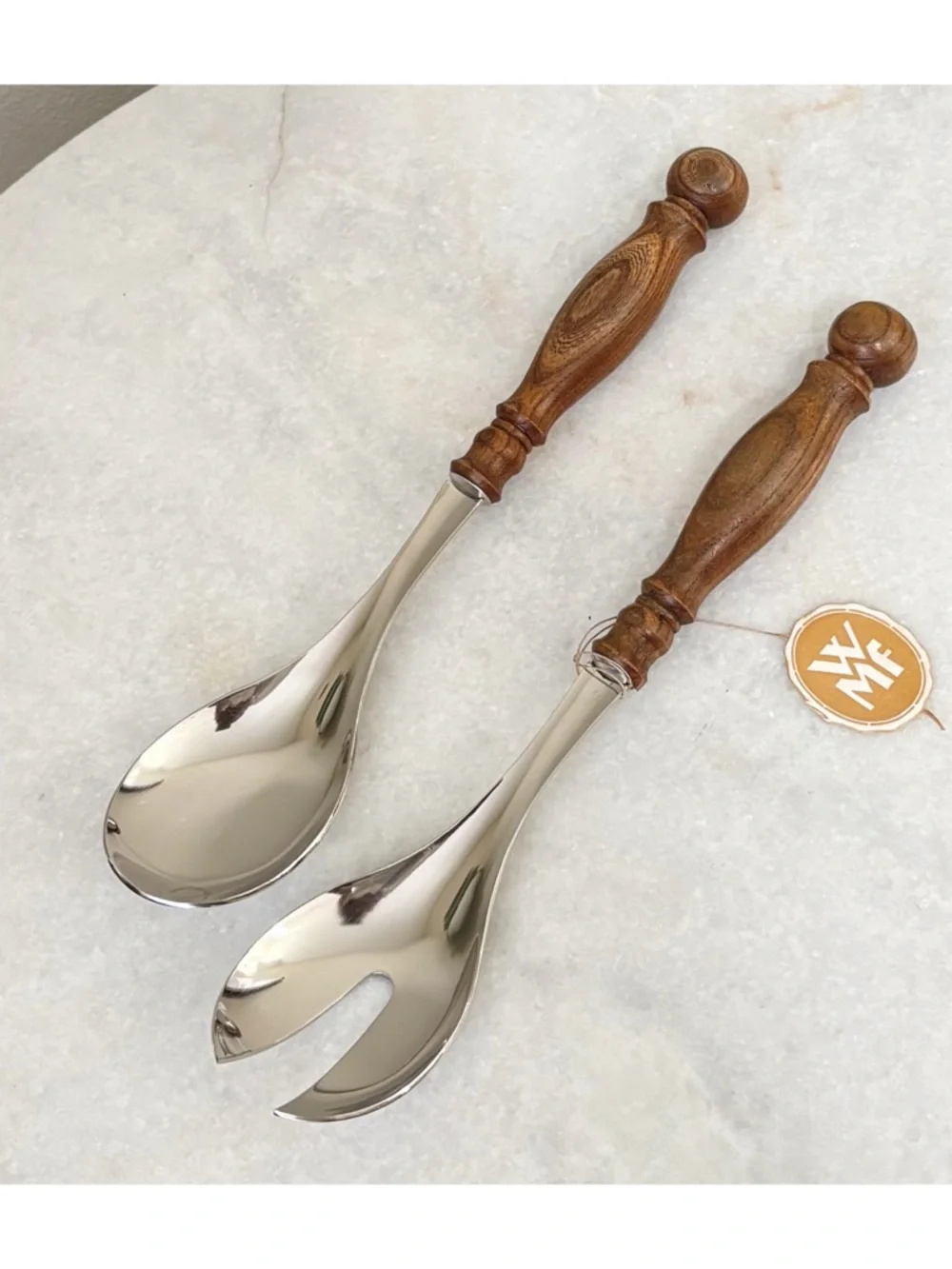 Wood-Handle Stainless Salad Serving Set